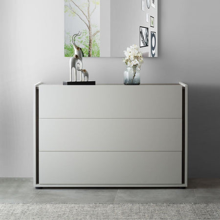 Camera da letto Mirelle colore grigio perla e ossido grigio scuro con armadio 6 ante a specchi e letto contenitore