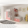 Cameretta 1267 con letto a castello con due cassettoni e armadio reversibile colore bianco consumato e rosa flamingo