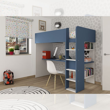 Cameretta 2276 con letto a soppalco con scrivania sottostante colore bianco e azzurro