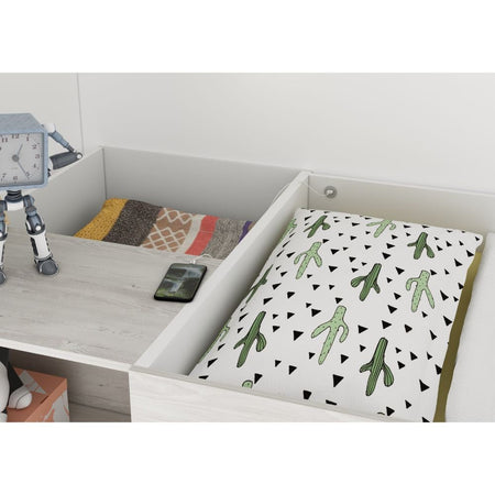 Cameretta 2278 con letto a soppalco con scrivania sottostante colore bianco e bianco consumato