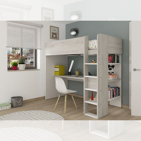 Cameretta 2278 con letto a soppalco con scrivania sottostante colore bianco e bianco consumato