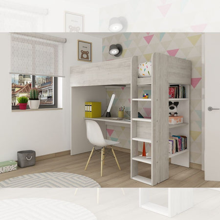 Cameretta 2278 con letto a soppalco con scrivania sottostante colore bianco e bianco consumato