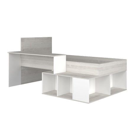 Cameretta 6040 con letto singolo e scrivania reversibile colore bianco consumato e bianco