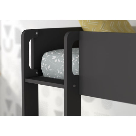 Cameretta con letto a castello con cassettoni e armadio reversibile colore rovere e antracite