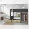 Cameretta con letto a castello con cassettoni e armadio reversibile colore rovere e antracite