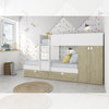 Cameretta con letto a castello con cassettoni e armadio reversibile colore rovere e bianco