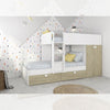 Cameretta con letto a castello con cassettoni e armadio reversibile colore rovere e bianco