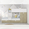 Cameretta con letto a castello con cassettoni e armadio reversibile colore rovere e bianco