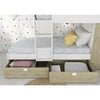 Cameretta con letto a castello con cassettoni e armadio reversibile colore rovere e bianco