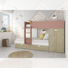 Cameretta con letto a castello con cassettoni e armadio reversibile colore rovere e rosa antico