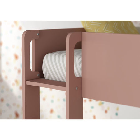 Cameretta con letto a castello con cassettoni e armadio reversibile colore rovere e rosa antico