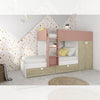 Cameretta con letto a castello con cassettoni e armadio reversibile colore rovere e rosa antico