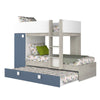 Cameretta con letto a castello e letto estraibile con armadio integrato colore bianco consumato e azzurro reversibile