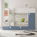 Cameretta con letto a castello e letto estraibile con armadio integrato colore bianco consumato e azzurro reversibile