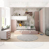Cameretta con letto a castello e letto estraibile con armadio integrato colore bianco consumato e rosa antico reversibile