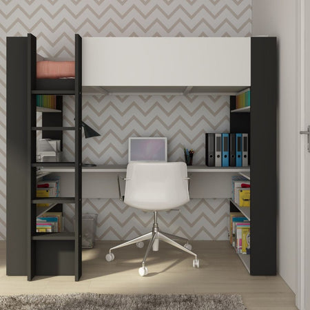 Cameretta 1651 con letto a soppalco e scrivania sottostante colore bianco e antracite