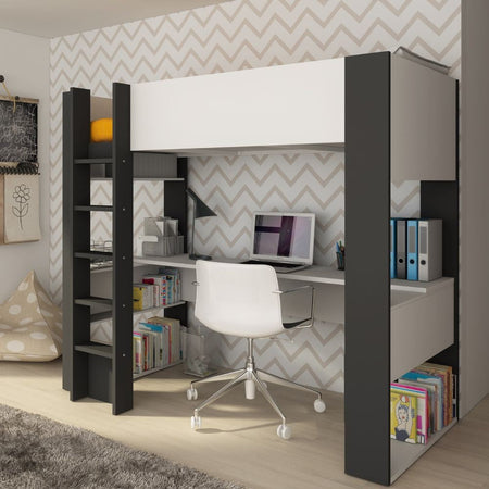 Cameretta 1651 con letto a soppalco e scrivania sottostante colore bianco e antracite