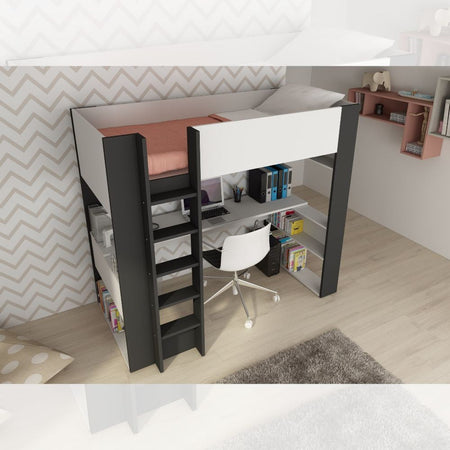 Cameretta 1651 con letto a soppalco e scrivania sottostante colore bianco e antracite