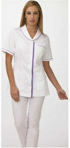 Camice Casacca Edith Donna Lavoro Dentista Infermiera Siggi Manica Corta Chiusura Bottoni Due Tasche 100% Cotone Workwear Bianca 04cs1051