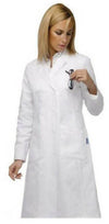 Camice Casacca Krystal Donna Farmacia Dottoressa Infermiera 100% Cotone Drill Sanforizzato Siggi Senza Elastici Ai Polsi Allacciatura Doppio Petto Taschino Al Petto Lavoro Bianco 04 Ca0339