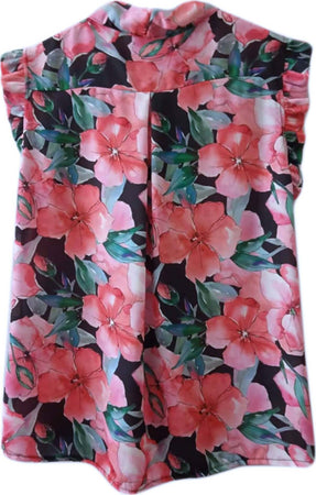 Camicetta Donna Fiori Maglia Top Estivo Senza Maniche Made in Italy Camicia Smanicata con Ruches Volant Fantasia ART. 217700 maglia donna L'Orchidea - Siderno, Commerciovirtuoso.it