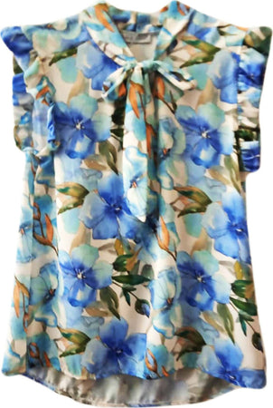 Camicetta Donna Fiori Maglia Top Estivo Senza Maniche Made in Italy Camicia Smanicata con Ruches Volant Fantasia ART. 217700 maglia donna L'Orchidea - Siderno, Commerciovirtuoso.it