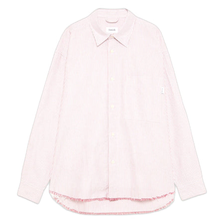AMISH camicia amish dropped raw edge oxford stripe washed - white / red da uomo