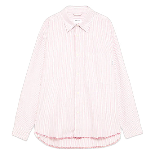 AMISH camicia amish dropped raw edge oxford stripe washed - white / red da uomo