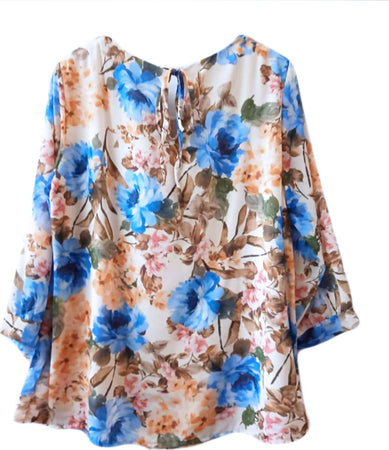 Camicia Donna Fiori Fantasia Colorata Top Fashion Camicetta Maniche Lunghe Larga Estiva Bella e Viziosa Made in Italy ART.217380 maglia donna L'Orchidea - Siderno, Commerciovirtuoso.it