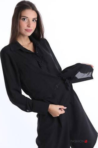 Camicia Donna Nera o Cammello con Rouches e Bottoncini Top Elegante simil Seta effetto Trasparenza Tg. Unica Camicia Donna L'Orchidea - Siderno, Commerciovirtuoso.it