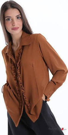 Camicia Donna Nera o Cammello con Rouches e Bottoncini Top Elegante simil Seta effetto Trasparenza Tg. Unica Camicia Donna L'Orchidea - Siderno, Commerciovirtuoso.it