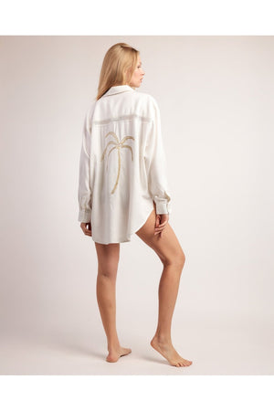 Camicia Donna Admas 19973 Golden Palms Primavera/Estate in Lino Bianco