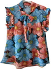 Camicia Donna Smanicata Fantasia fiori Camicetta Made in Italy Senza Maniche Volant Top Made in Italy Estivo ART. 217701 maglia donna L'Orchidea - Siderno, Commerciovirtuoso.it