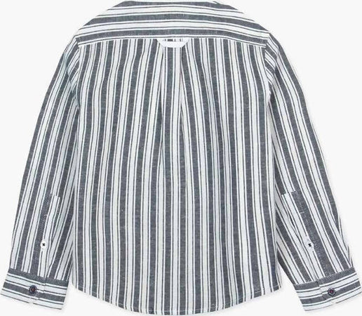 Camicia in Lino Ragazzo Righe Collo alla Coreana Camicia Blu e Bianca Bambino Camicia Casual Estiva a Righe Larghe camicia bambino/ragazzo Piccole Canaglie - Tropea, Commerciovirtuoso.it