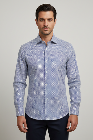 Camicia uomo Bagutta -  Fantasia -  Collo francese - Colore bianco/blu/rosso - Slim