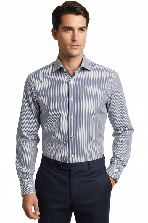 Camicia uomo Bagutta - Fantasia mille righe - Colore bianco/grigio
