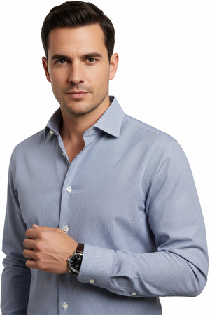 Camicia uomo Barba - Fantasia millerighe - Collo francese - Colore bianco/denim