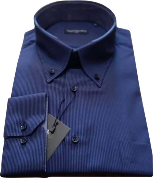 COD. 60118 Camicia Uomo Blu A Righe Botton Bown Camicia Elegante Blu Scuro Fabio Galanti A Made in Italy camicia uomo L'Orchidea - Siderno, Commerciovirtuoso.it