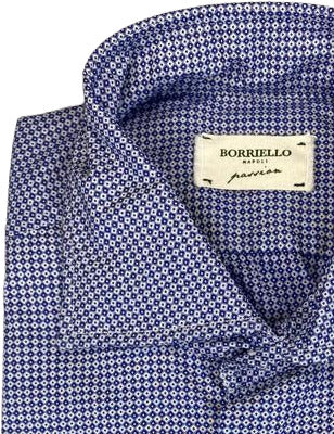 Camicia uomo Borriello Napoli - Fantasia micro rombi - Colore blu/bianco