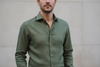 Camicia uomo Borriello - cotone/lino - verde