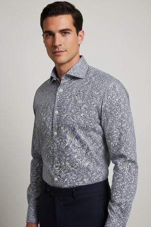Camicia uomo Borriello - Fiori - Blu/bianco