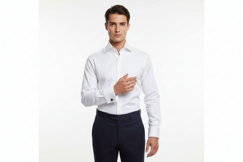 Camicia uomo Borriello - Polso gemelli - Tinta unita bianco