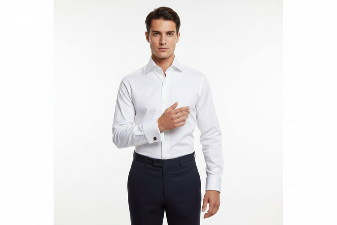 Camicia uomo Borriello - Polso gemelli - Tinta unita bianco