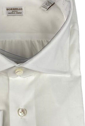 Camicia uomo Borriello Napoli  - Polso gemelli - Tinta unita bianco