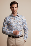 Camicia uomo Sonrisa -  Fantasia fiori -  Collo francese - Bianco/celeste/marrone