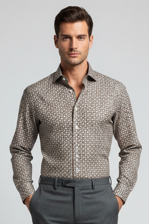 Camicia uomo Sonrisa - Fantasia - collo francese - Marrone/celeste/beige