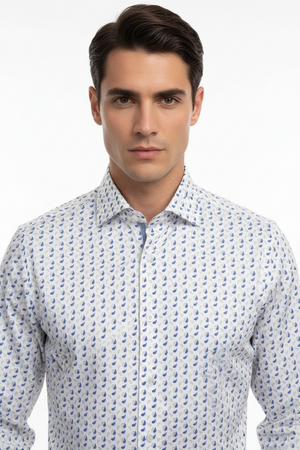 Camicia uomo Sonrisa - Fantasia - Collo francese - Bianco