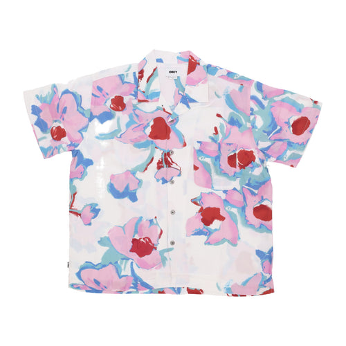 OBEY Camicia Manica Corta Uomo Acrylic Flower Woven Cream Multi da uomo
