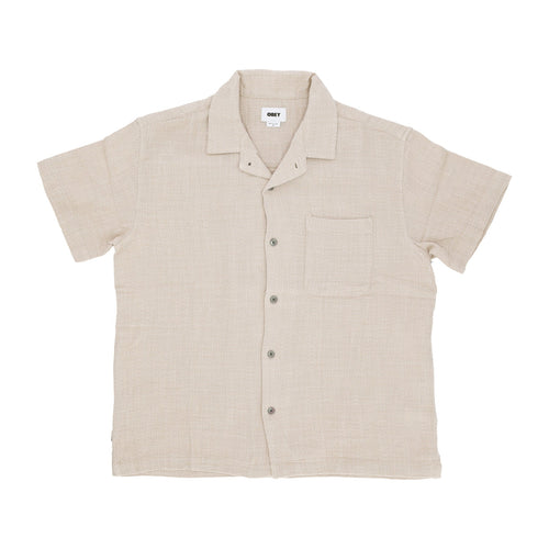 OBEY Camicia Manica Corta Uomo Feather Woven Shirt Silver Grey da uomo