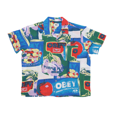 OBEY Camicia Manica Corta Uomo Fruit Cans Woven Black Multi da uomo
